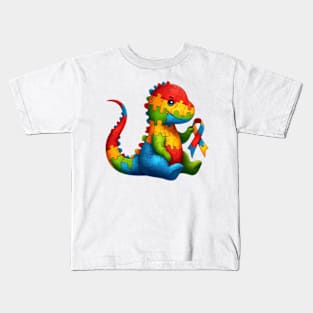 Dinosaur Puzzle Ribbon Autism Awareness Gift for Birthday, Mother's Day, Thanksgiving, Christmas Kids T-Shirt